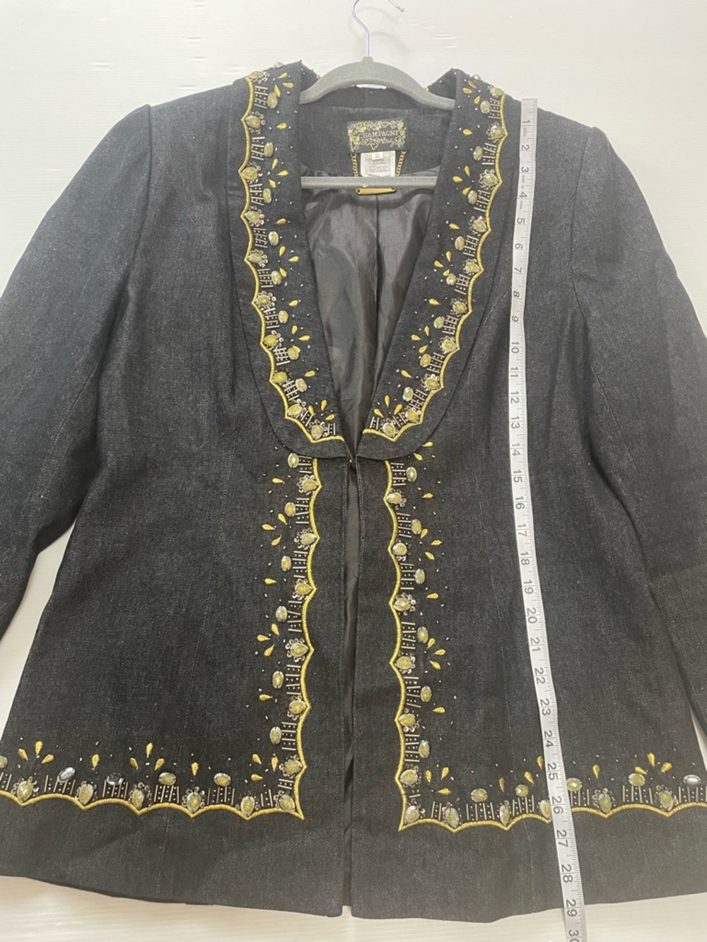 VTG Champagne Italy Gold Embroidered Silver Beaded Black Jacket Blazer Size 12 - Picture 7 of 11